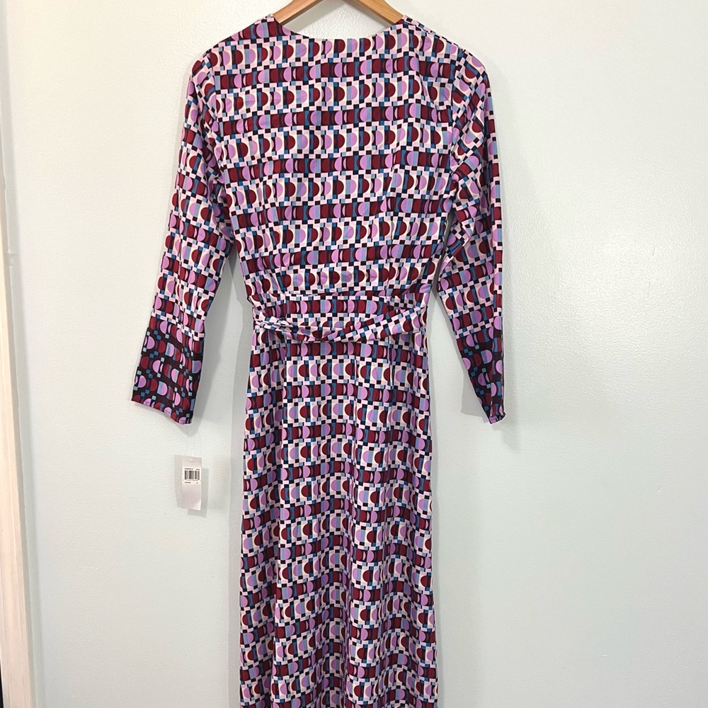 Donna Morgan Caelen Geo Wrap Tie Waist Long Sleeve Maxi Dress Purple Boho 4 - Picture 5 of 10